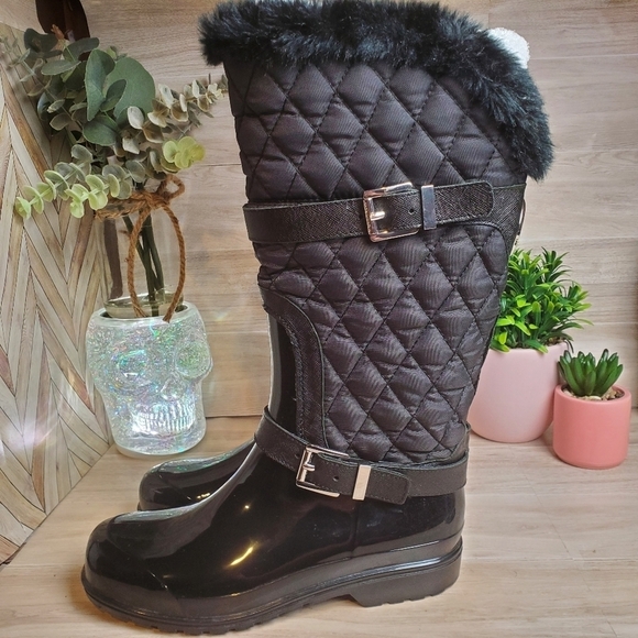 Michael Kors Snow Rain Boots Puffer Faux Fur Black Silver Accents Size 7 * - Picture 7 of 13